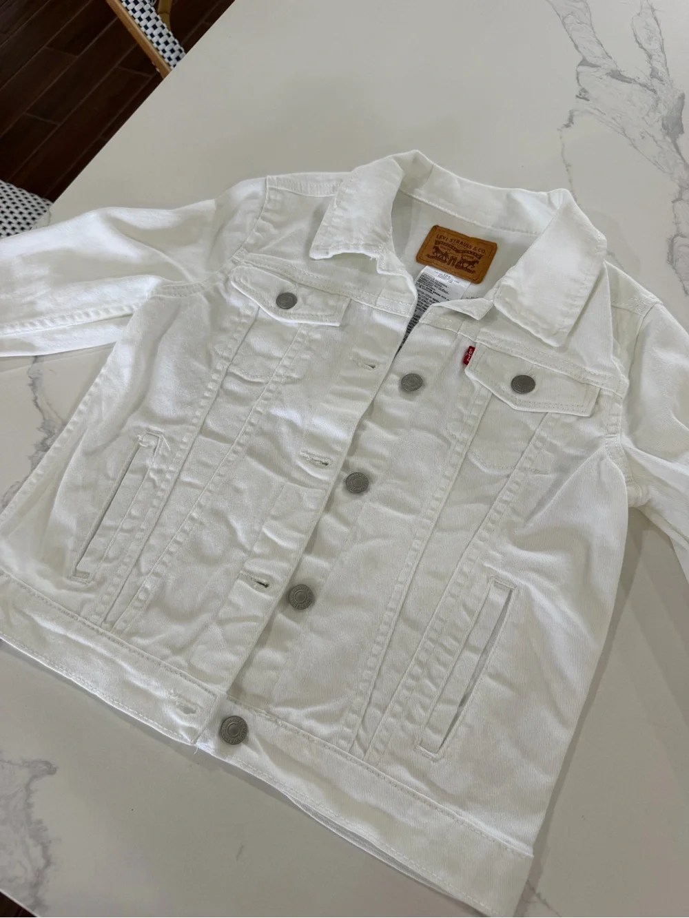 Levi's Girls White Denim Trucker Jacket Size L (12/13) Jean Coat Button Up